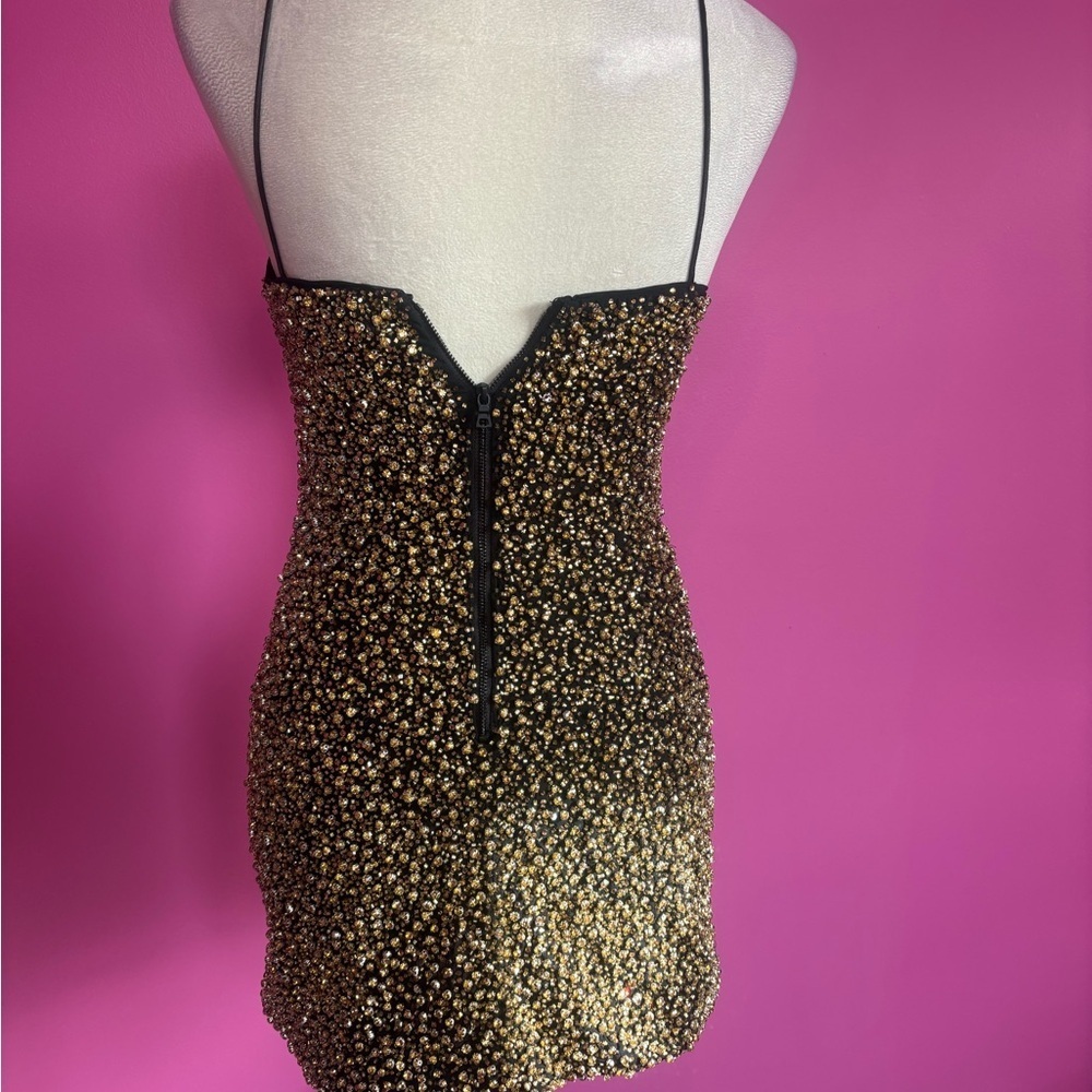 Alice+Olivia ladies black and gold “Giselle” mini slip dress NWT! MSRP: $695 - Picture 4 of 8